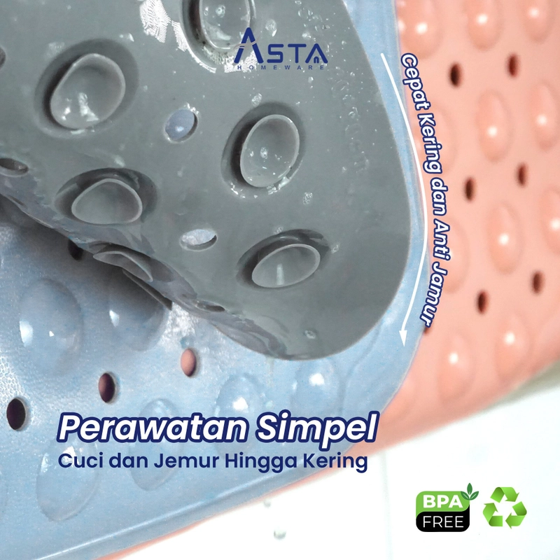 Product image Asta Homeware Official - Asta Keset Kamar Mandi Anti Slip Bath Mat dengan Sikat Bathtub Shower Mat Pijat Pad 70x40 cm Color Biru