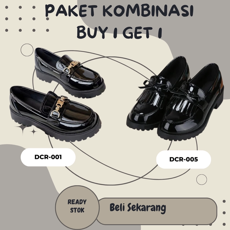 Product image LUXIA - Paket Kombinasi Buy 1 Get 1 Sepatu Oxford Wanita Series DCR-001 & DCR-005 37 HITAM