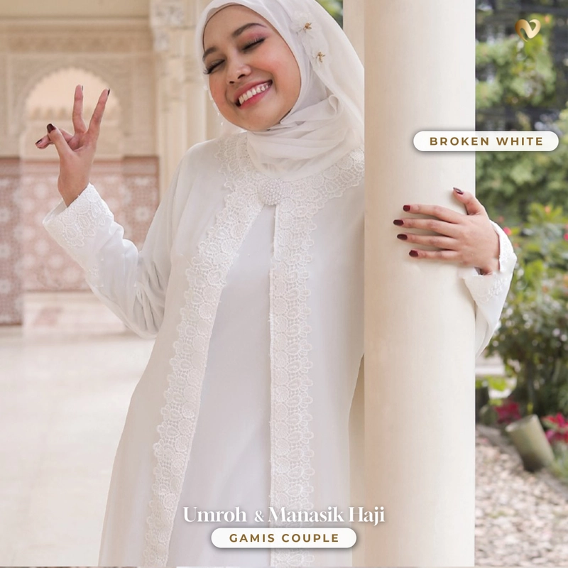 Product image Nomine - PO Gamis Polos Renda Putih Manasik Haji / Umroh (Dewasa) 3L Broken White