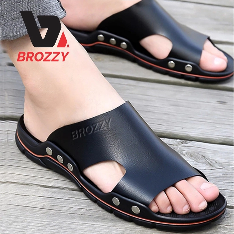 Product image Brozzy - Sandal Selop Pria Keren Kulit Original Brozzy B01 Anti Slip 39 Hitam