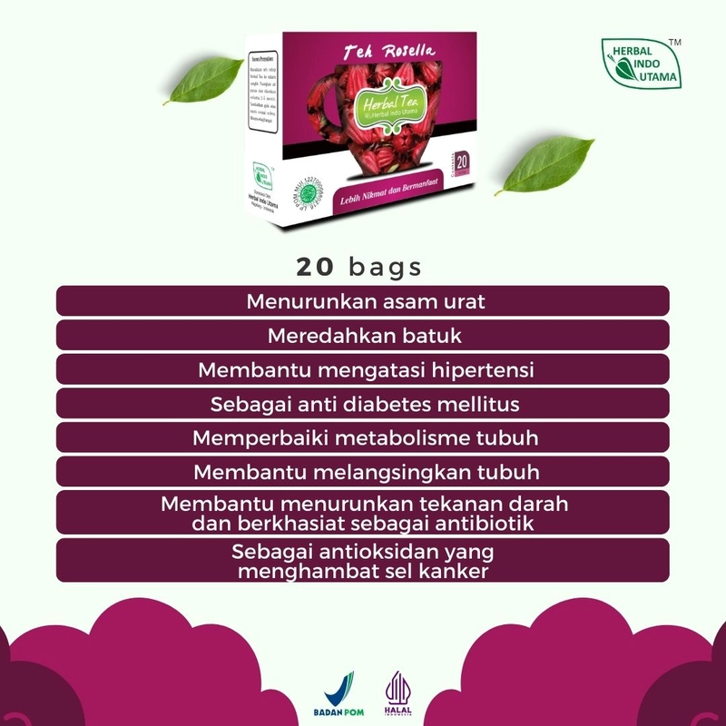 Product image Herbal Indo Utama - Teh Rosella Teh Herbal Antioksidan Anti Kanker isi 20 Kantung 20 Sachet Teh Herbal