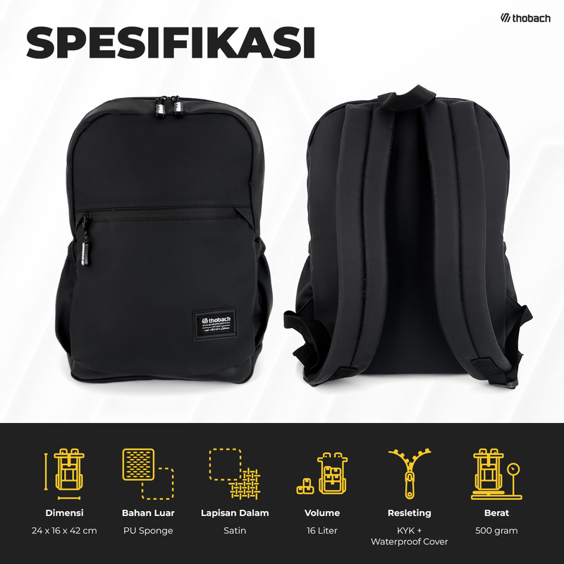 Product image Thobach official - THOBACH-BACKPACK WATERPROOF ELITE TAS RANSEL PRIA WANITA PREMIUM All size Black