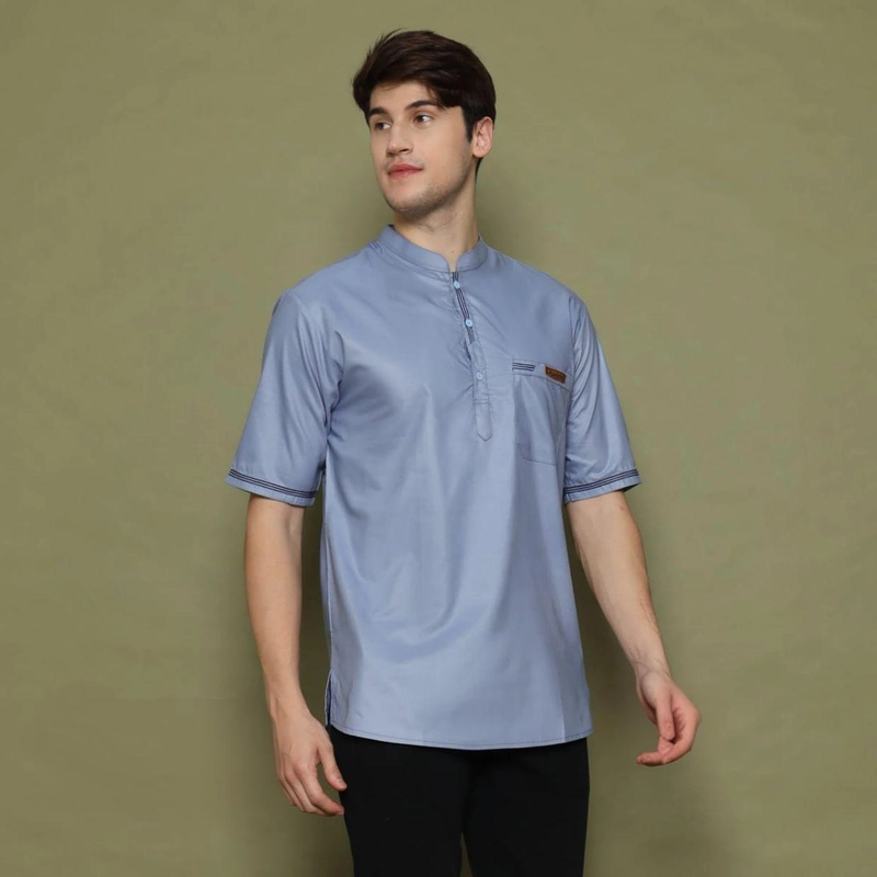 Product image Ks muslim fashion - Baju Koko Pria Dewasa Lengan Pendek Modern Simpel Casual Motif sakka blue ice M Sakka blue ice
