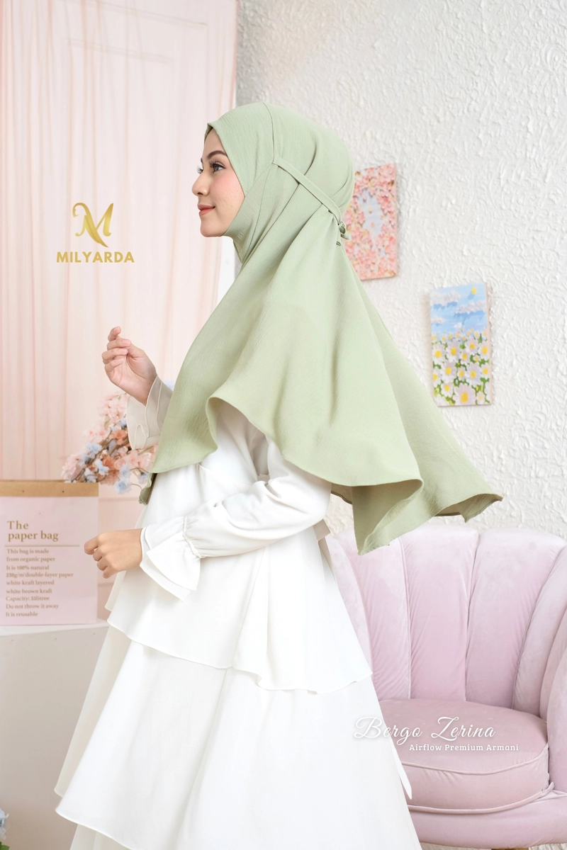 Product image Milyarda Hijab - [FREE Ciput Arab] Bergo Zerina Hijab instan Kerudung Syari Jilbab Instant Malaysia All Size Sage