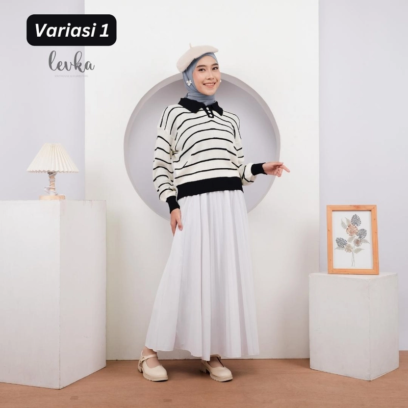 Product image Leika - ALENA BASIC SWEATER RAJUT ATASAN WANITA DEWASA GARIS-GARIS VARIASI VARIASI 1