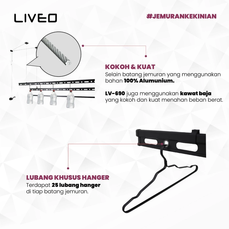 Product image Liveo - Jemuran Lifting Baju Alumunium Liveo LV-690 SILVER / Jemuran Plafon 4000 silver
