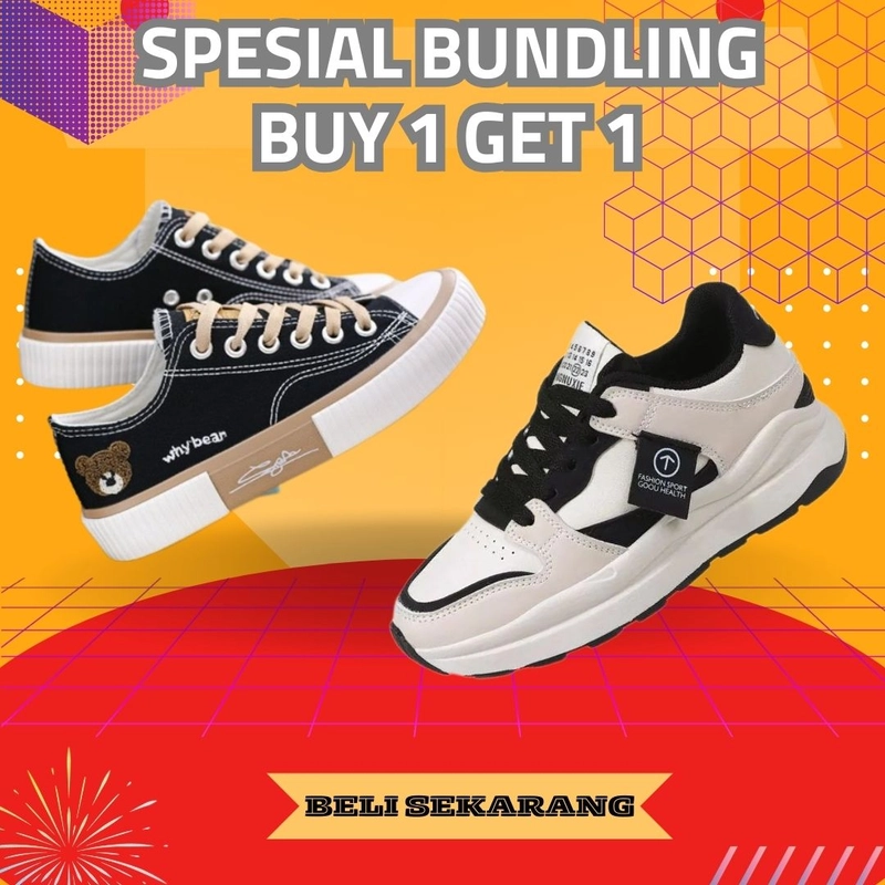 Product image Koekita - Paket Bundling Buy 1 Get 1 Sepatu Kets Sneakers Wanita WB-02 & GM-218 36 HITAM & HITAM