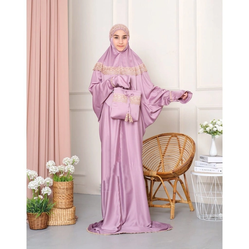 Product image Mukena Terusan Anjani Sutra Velvet Premium All Size lavender