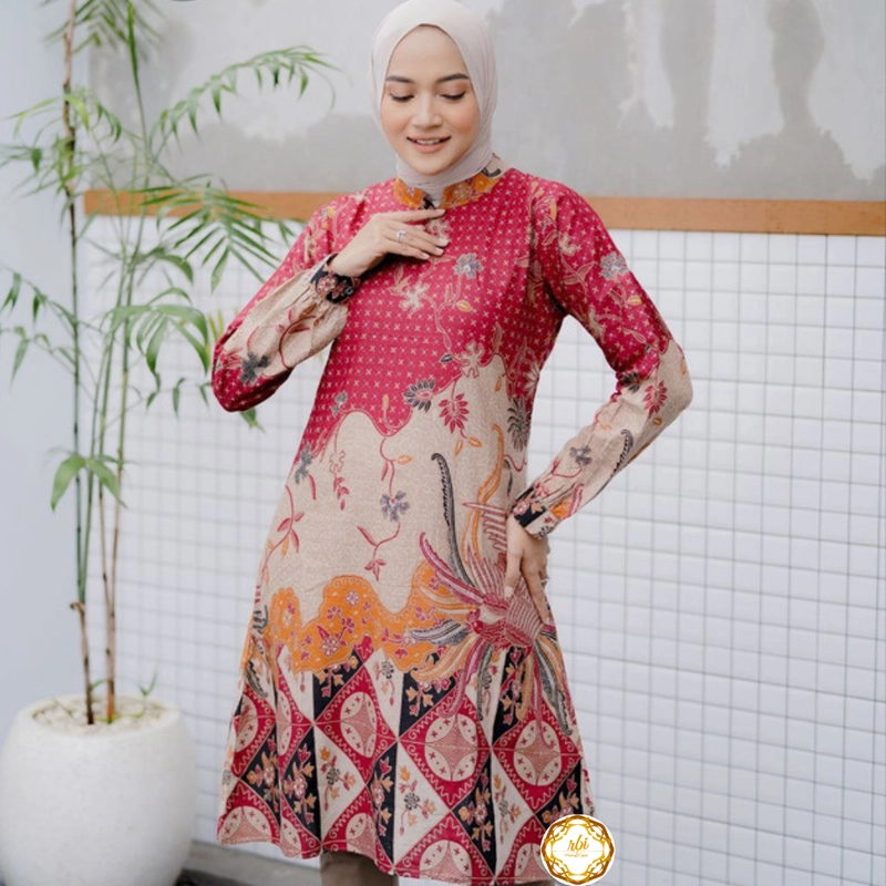 Product image Rambe Batik Indonesia - Couple Tunik Laksha Merah Modern dan Exclusive Kemeja Saja Size M Laksha Merah
