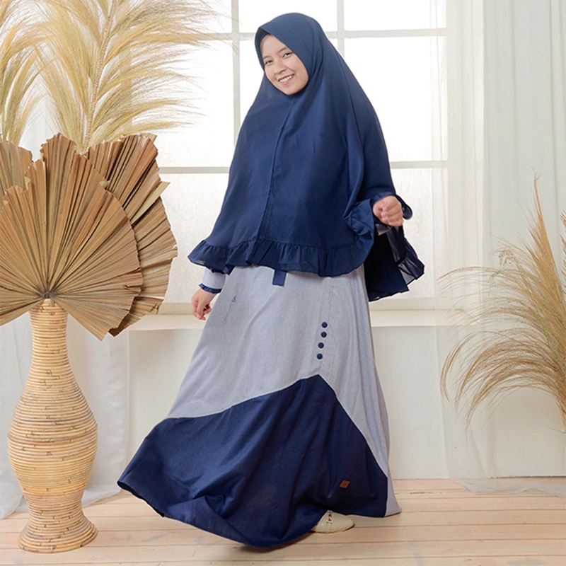 Product image MOSCOU - Baju Busana Dress Gamis Wanita Set Khimar Hijab Muslim Muslimah Syari Syar'I Remaja Ibu Busui Dewasa Simple Simpel Elegan Casual Lebaran Terbaru Kekinian Katun Madinah Premium Adem Lembut Biru Navy Dongker Motif M Biru