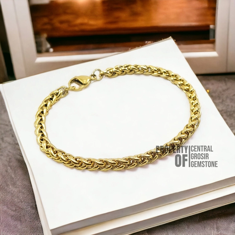 Product image CENTRAL GROSIR GEMSTONE - Gelang Rantai Emas Titanium Terbaru Tampil Keren Mewah Anti Karat Asli 21cm Gold