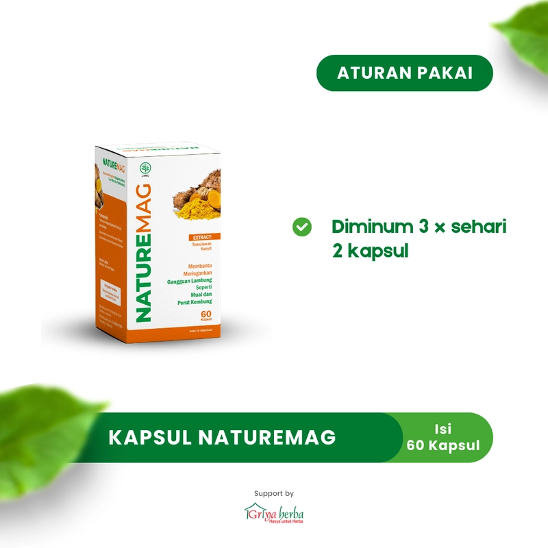 Product image Griya Herba - Naturemag Obat Herbal Membantu Mengobati Maag Asam Lambung Gerd Halal BPOM 60 Kapsul Original