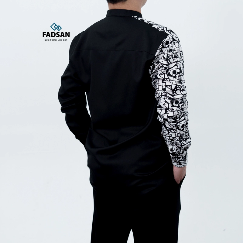 Product image FADSAN - Baju Koko Lengan Panjang Couple Ayah Anak Motif Batik Warna Black - Anantara series SIZE ANAK XS ANANTARA BLACK