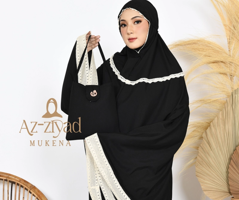 Product image Azziyad Mukena - Mukena Dewasa Polos Mix Renda kalung Katun Mikro Premium all size hitam