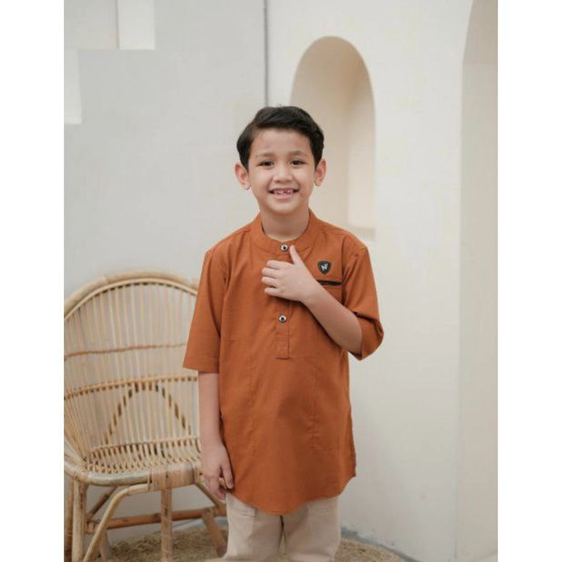 Product image Batik Mafaza - Baju koko muslim pria dewasa coupel anak dan ayab lengan 3per4 M Anak bata