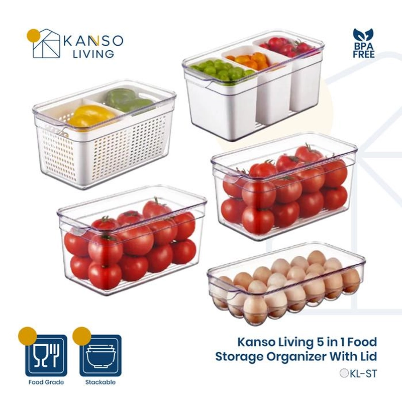 Product image Kanso Living - Kanso Living 5 in 1 Kontainer Penyimpanan Makanan Storage Box Kulkas - 1 Set 2 Sekat 4000 1 Set
