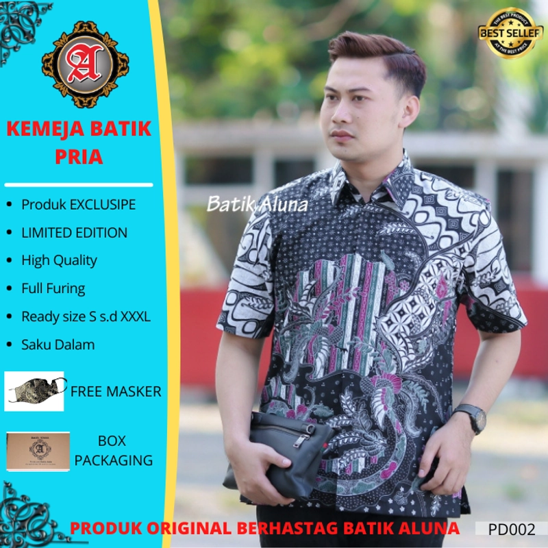 Product image Baju batik pria lengan pendek lapis furing katun premium free masker pd002 S BATIK