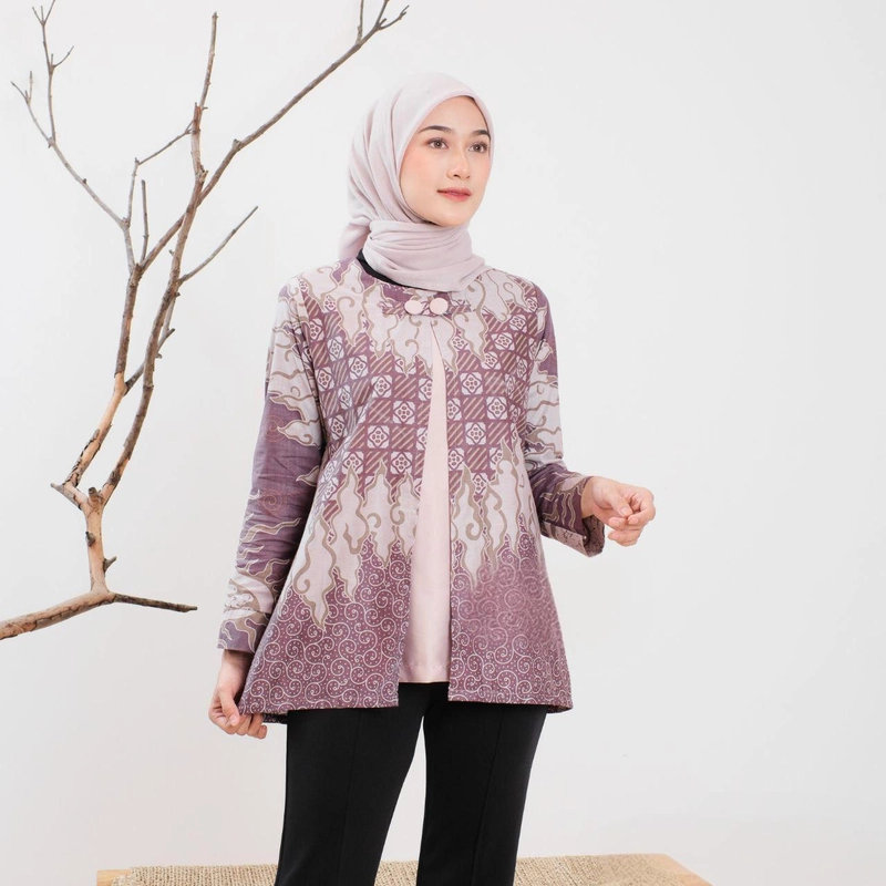 Product image Kois Batik - Atasan Batik Wanita Blouse Kekinian Baru Motif seroja M Seroja mauve
