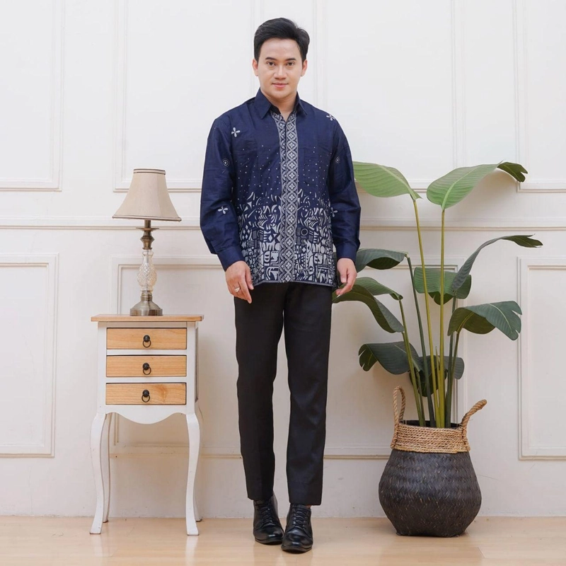 Product image Kois Batik - Gamis batik coupel kemeja bisa dipisah motif sutena navy M Kemeja sutena navy