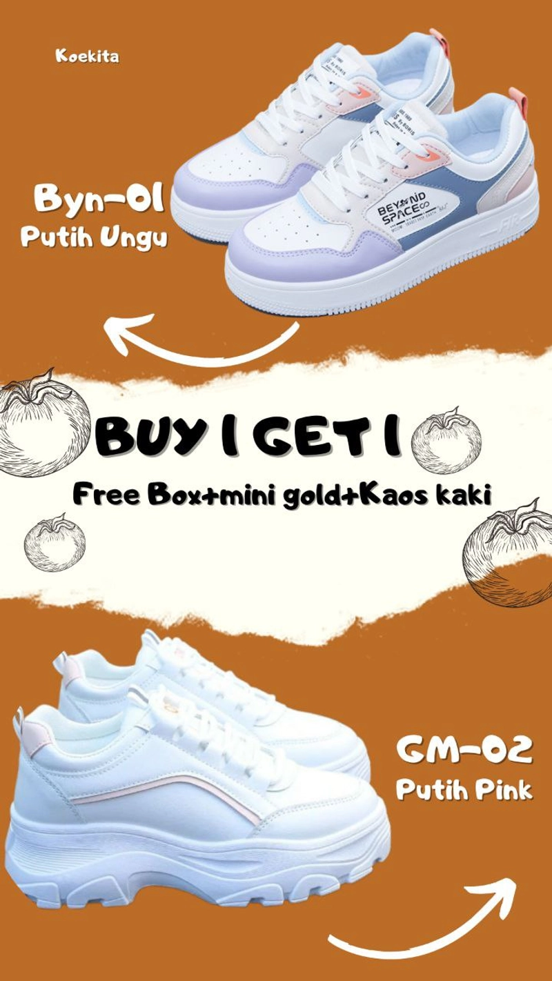 Product image Koekita - Buy 1 Get 1 Sepatu Kets Sneakers Wanita Koreran Beyound Space & GM-002 38 P.UNGU & P.PINK