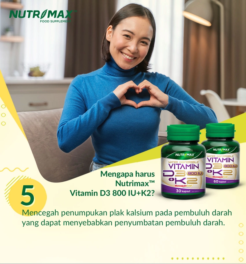 Product image Nutrimax Water Dispersible Vitamin D3 + K2 Kalsium Calcium Kesehatan Tulang Osteoporosis Lansia Isi 30 Naturecaps