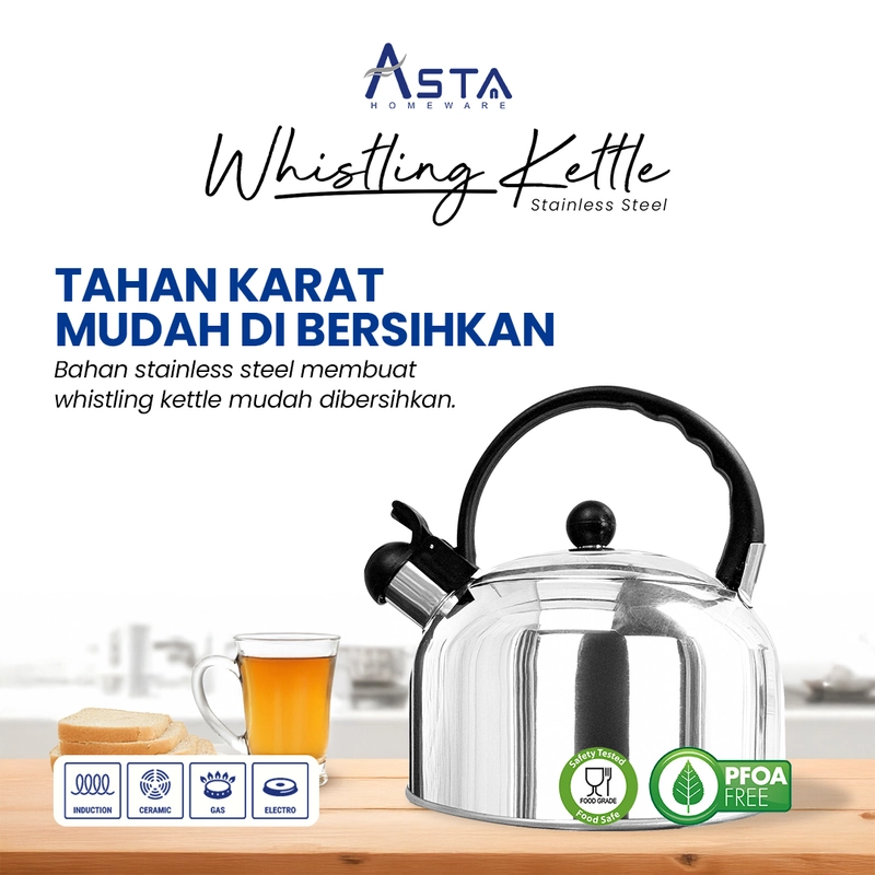Product image Asta Teko Siul Stainless Steel Whistling Kettle 3 Liter Warna Full Stainless