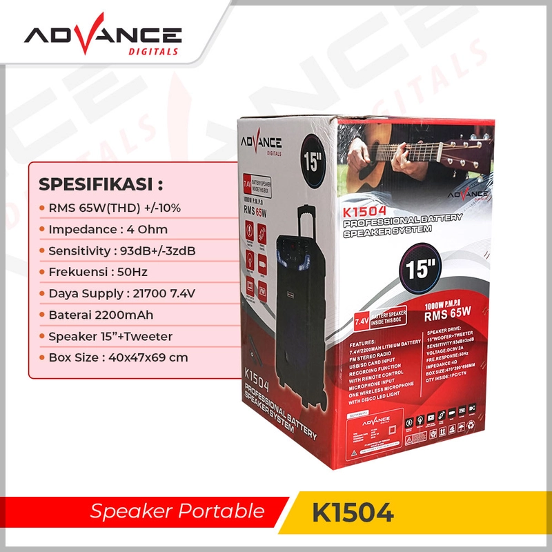 Product image Advance Digitals Indonesia - Speaker Meeting Bluetooth K1504 Salon Aktif 15 inch Gratis 2 Mic - Default