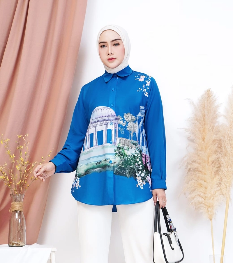 Product image Syahrinda [TA] - Kemeja Atasan Kancing Ayudia Bunga Turkey Zaralia Silky Standar Bigsize size 38 Turqoise