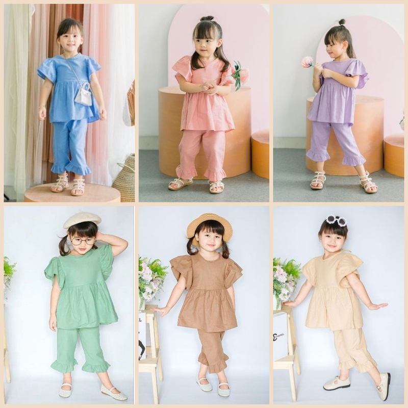 Product image Smilee - Belle Set Linen Setelan Anak Katun 2 Blue