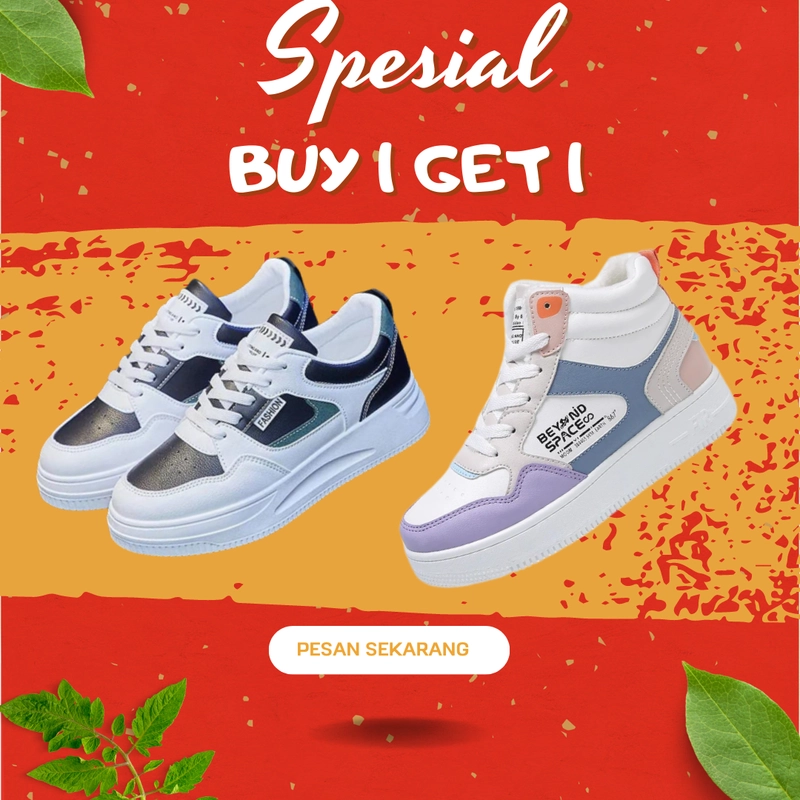 Product image Paket Kombinasi Buy 1 Get 1 Sepatu Sneakers Wanita Bot Fashion Beyound Space BYN-01 & LV-002 36 HITAM & PUTIH UNGU