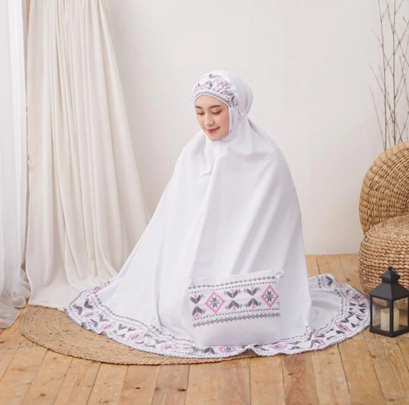 Product image SRIAYU COLLECTION - Mukena Bordir Motif Songket ALL SIZE PUTIH