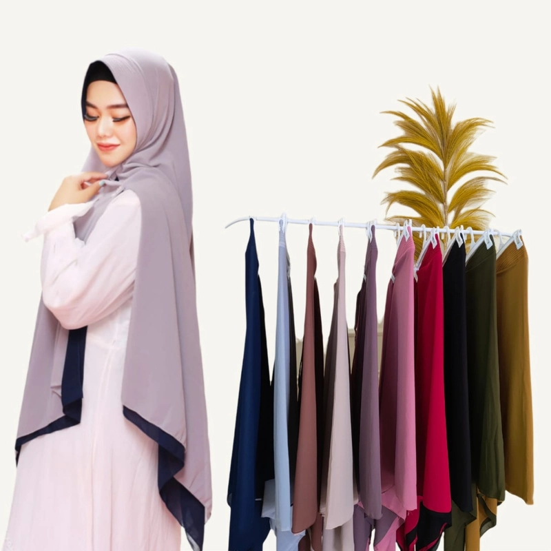 Product image AL Irsyad Store - KERUDUNG 2 SISI Beli 2 Gratis 1 ALLSIZE NAVY-ABU MUDA