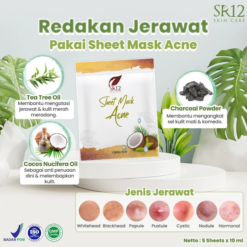 Product image Sheet Mask Acne SR12 Masker Topeng Mengatasi Jerawat Komedo Bruntusan Melembabkan Kulit 5 Sheets Acne