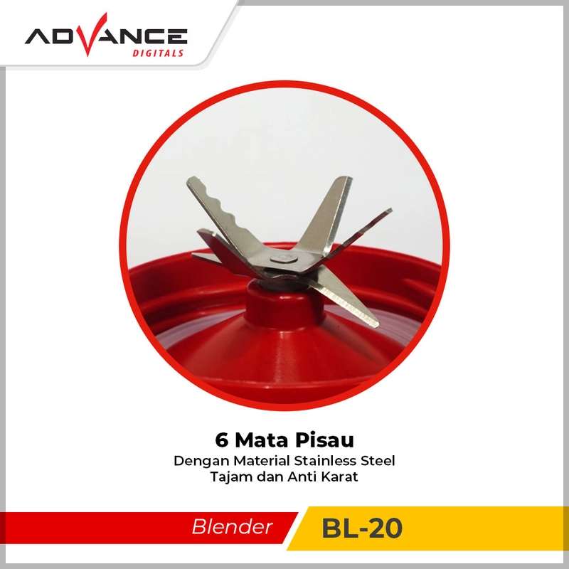Product image Advance Digitals Indonesia - Blender BL20 / BL-20 Tabung Kaca Multifungsi dan Foodgrade 1.2 Liter Merah