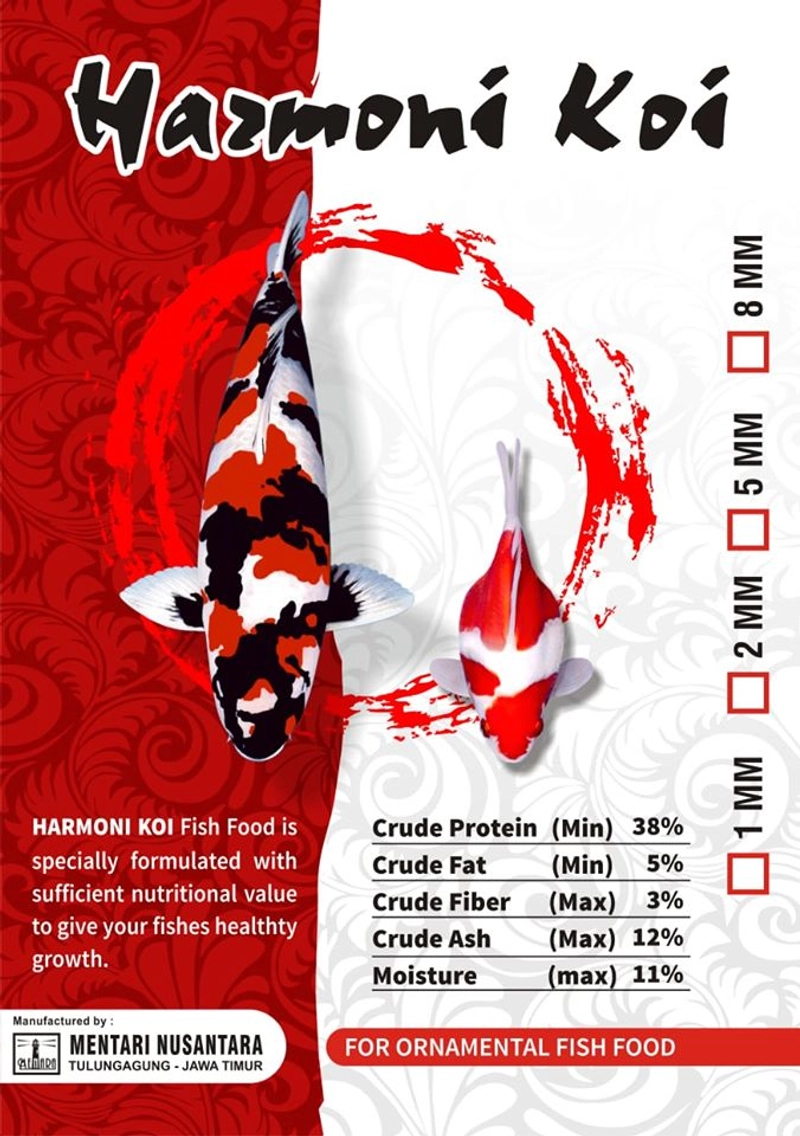 Product image Pakan Koi Harmoni 10kg 2/5/8 Protein 38 - Pakan Untuk Pertumbuhan Koi 2 MM (S) Kecoklatan
