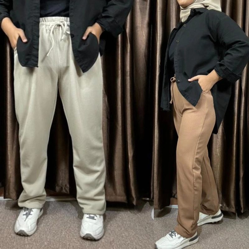Product image Amha Collection - STRAIGHT PANTS CELANA SEMI KULOT WANITA KNIT JAPAN LINE JUMBO BB 59-75 KG HITAM