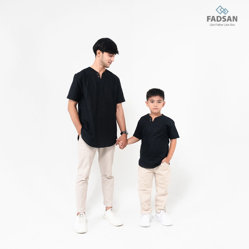 Product image FADSAN - Koko Couple Ayah dan Anak Lengan Pendek Bahan Katun Linen Warna Black - Mono Series SIZE ANAK XS MONO BLACK