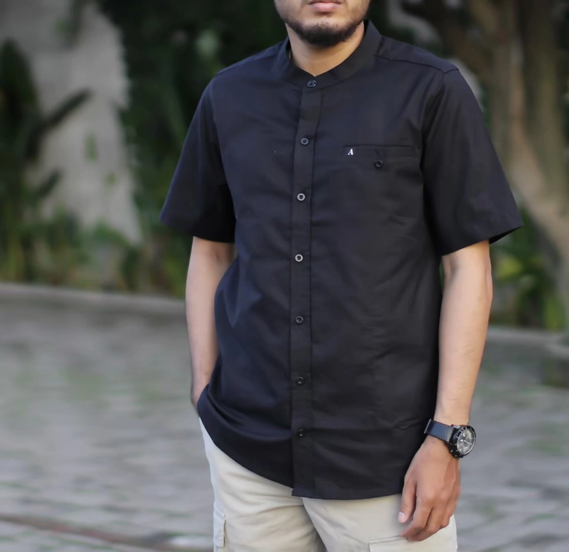 Product image Ibtihal id - KEMEJA KURTA LENGAN PENDEK M L XL BAHAN KATUN M HITAM