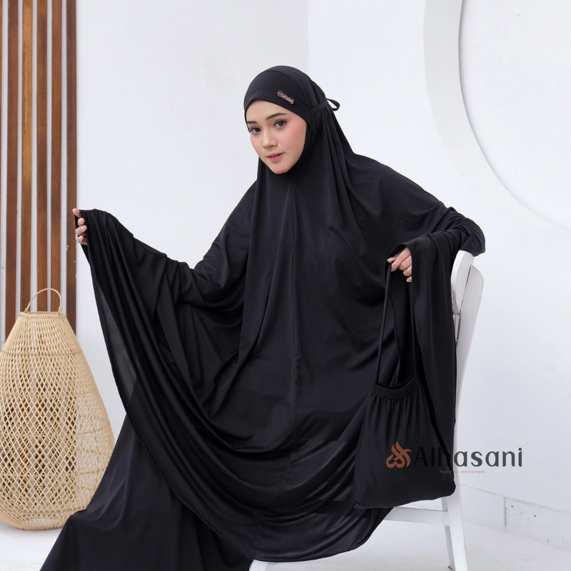 Product image Alhasani Official Store - Mukena Syahda Mukena Jersey Malaysia Premium-SYAHDA Jumbo Hitam