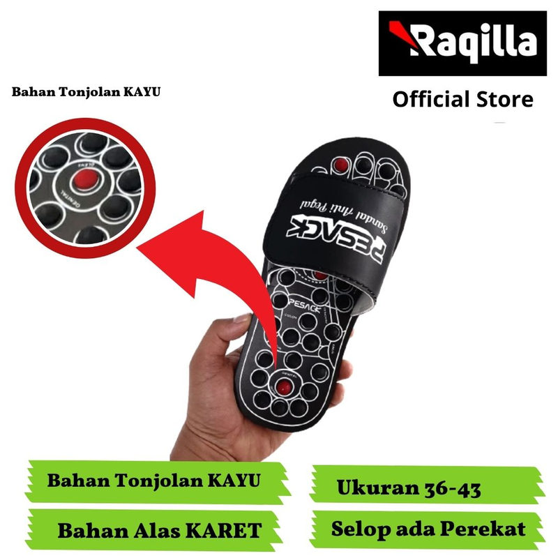 Product image Raqilla - Sandal Rematik Sendal Selop Refleksi Karet selipar Akupuntur Hitam 36 Selop Hitam