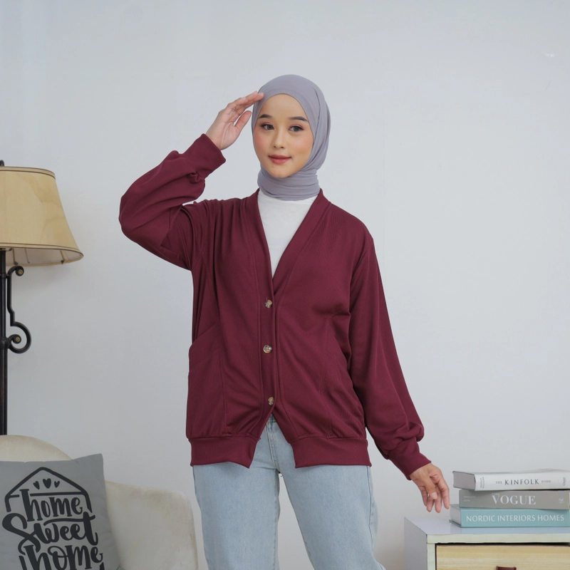Product image Sseolshop - YUANA cardi outer atasan wanita kekinian terbaru kasual JUMBO M Marun
