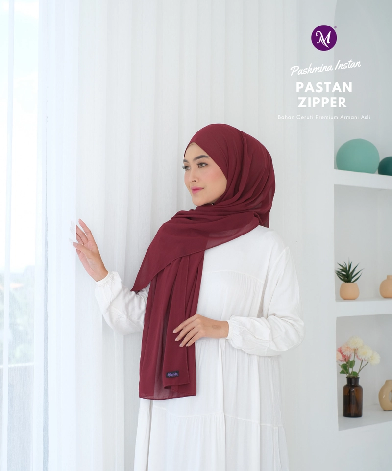 Product image Milyarda Hijab - Pashmina Zipper Instan Milyarda Hijab Pasmina All Size Marun
