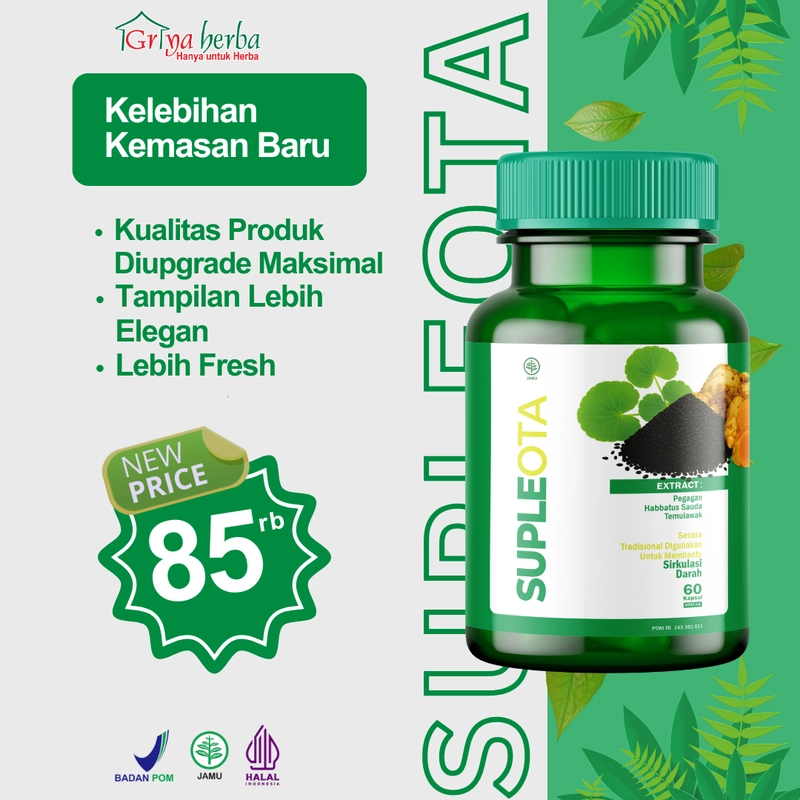 Product image Griya Herba - Supleota Obat Herbal Membantu Melancarkan Sirkulasi Darah Suplemen Otak 60 Kapsul BPOM 110 gram Original