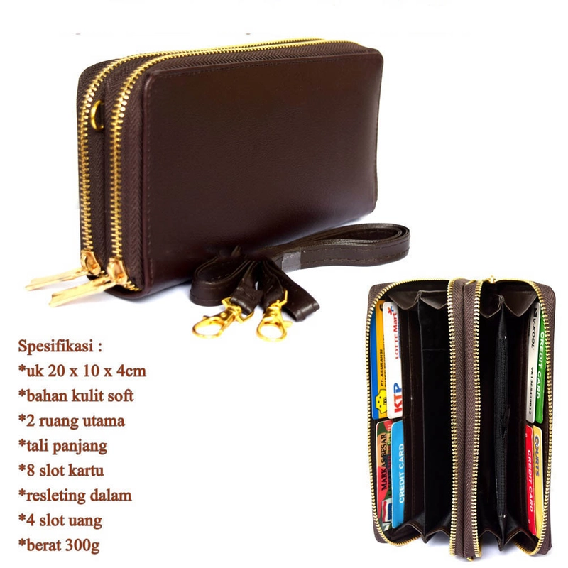 Product image Lanc Fashion - Dompet Wanita Rum Aly selempang 2 ziper Premium Leather warna coffee