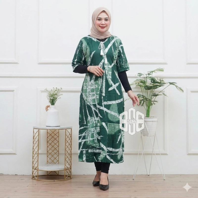 Product image Disya.id - Gamis Twill Rayon Premium Busui Terbaru Jumbo Syari Abstrak Mncrom LD 120cm Hijau