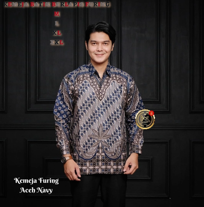 Product image Ks muslim fashion - Kemeja Batik Pria Dewasa Berlapis Furing Nyaman diPakai motif aceh navy M Kemeja aceh navy
