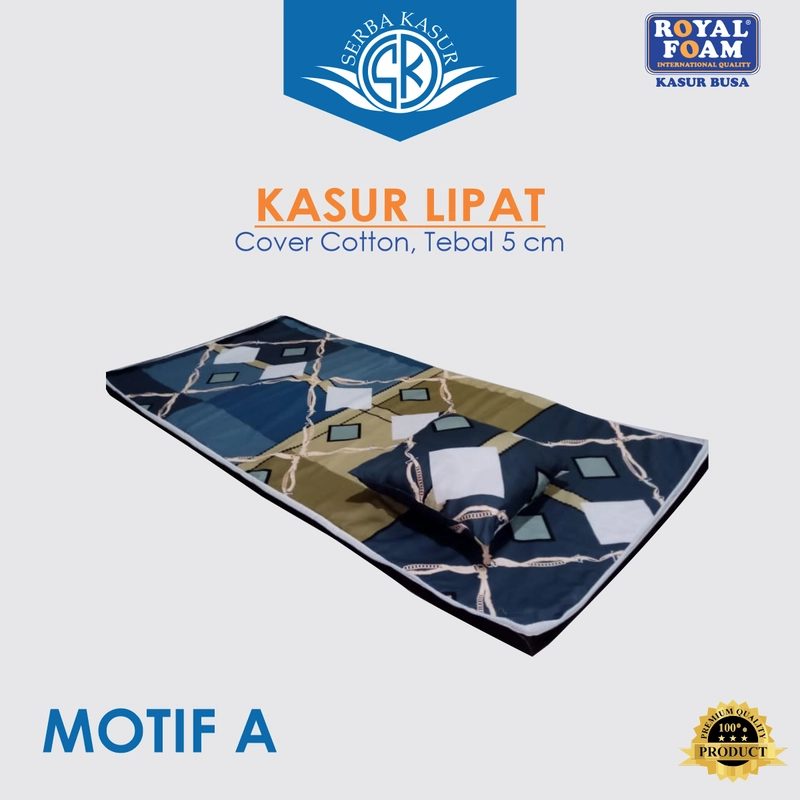 Product image SERBA KASUR - Kasur Lantai Lipat Busa Royal Foam Density 14 Tebal 4 cm Plus Bantal 180x80 Motif A