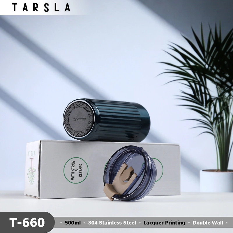 Product image Tarsla Tumbler T-660 Stainless SUS304 Mug Coffee&Tea 500ML Incl Sedotan Stainless & Sikat Pembersih 500 Blue