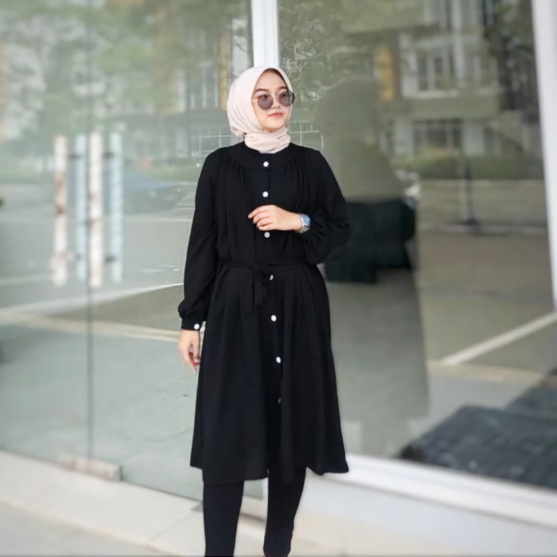 Product image Jembar - Gamis Tunik Rayon Premium Hitam Polos Yara All Size Dewasa Hitam