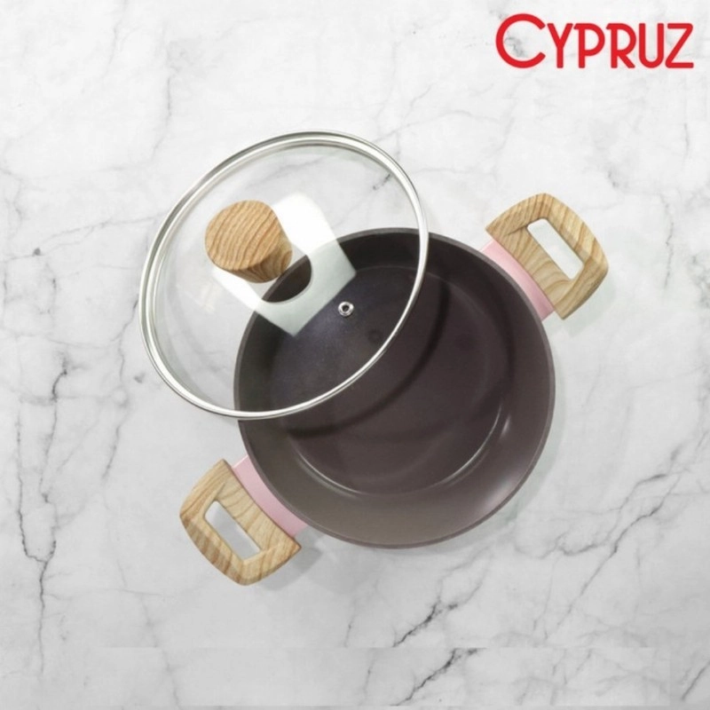 Product image Cypruz Official Surabaya - Cypruz Pink Ceramic Series Gg Putih Kayu Panci dan Tutup 24cm 6X1 PI-0801 L Pink